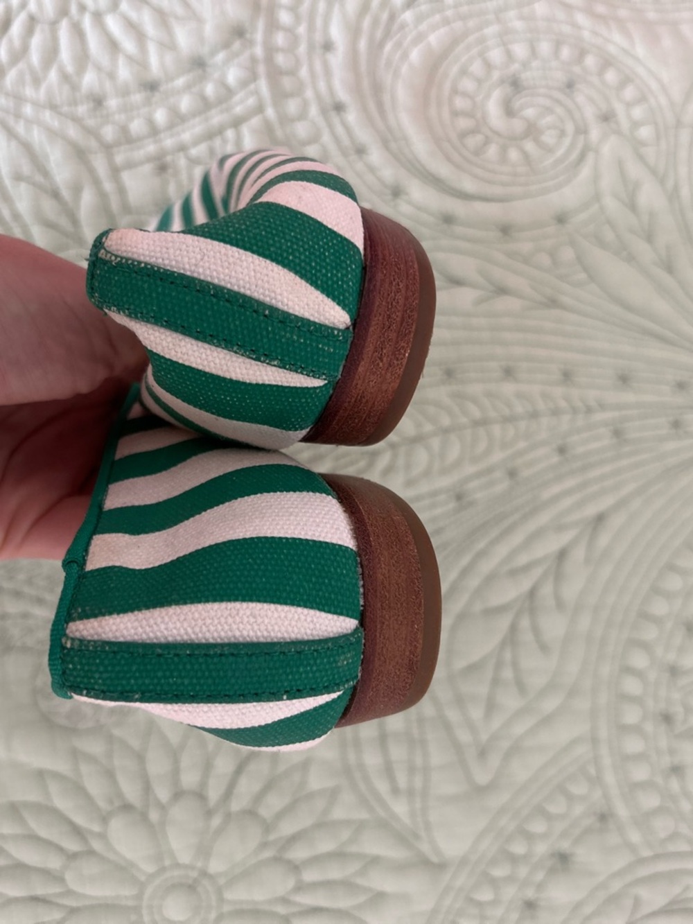 Coach Green and White Striped Canvas and leather Loafers lobster Embroidery - Picture 9 of 10